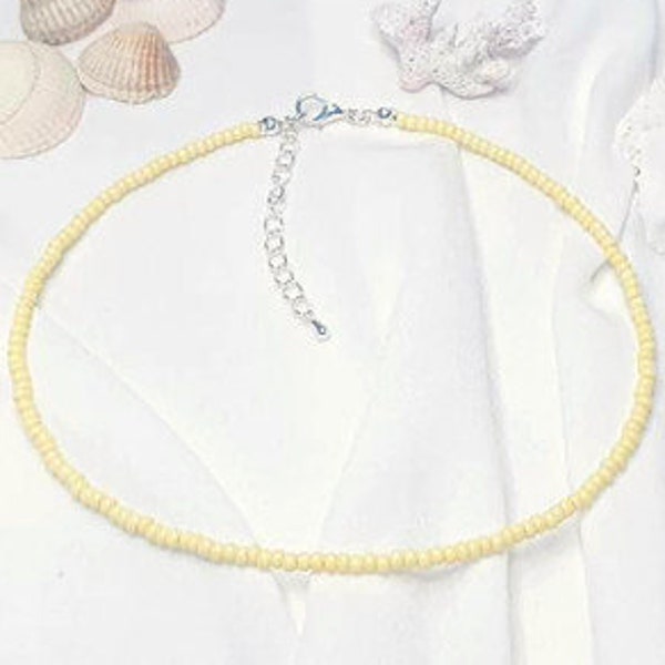 Pastellgelbes Saatperlen Choker • Baby GelbEr Strand Choker • Sommer Perlen Halskette • Minimalistische Gelbe Perlenkette • Gelbe Ästhetik