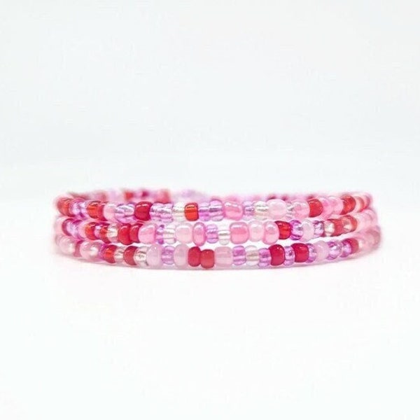 PINK MIXED Seed Bead Coil Bracelet • Mixed Colour Seed Bead Memory Wire Bracelet • Seed Bead Wrap Bracelet • Seed Bead Layer Bracelet