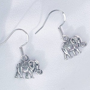Elephant Earrings, Elephant Jewelry, Silver Dangle Earrings, Elephant Hoops, Symbol for Luck, Success, Power and Wisdom, Gift for her