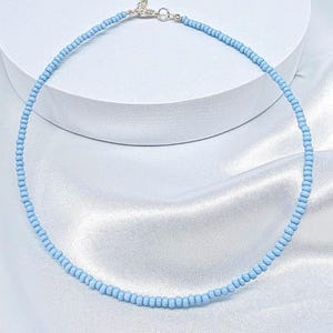 Pastel Blue Seed Bead Choker • Baby Blue Beach Choker • Summer Beaded Necklace • Minimalist Blue Bead Necklace