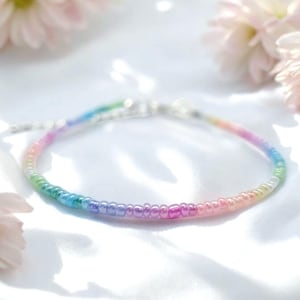 Ombre Pastel Minimalist ANKLET •  Gradient Bead ANKLET • Pastel Seed Bead ANKLET • Colorful Rainbow anklet • Gradient Rainbow anklet
