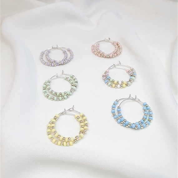 Pastel Hoop Earrings • Select ONE Bead Hoops • Pastel Seed Bead Earrings • Colorful Bead Earrings • Hoop with Beads • Cute Pastel Earrings
