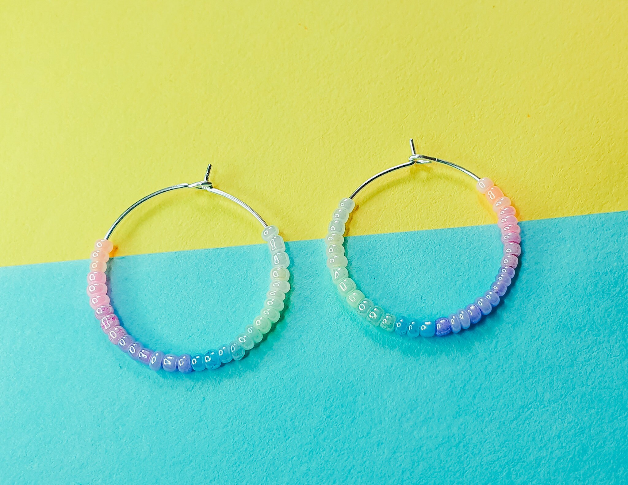 Ombre Pastel Hoop Earrings Gradient Bead Hoops Pastel Seed Etsy