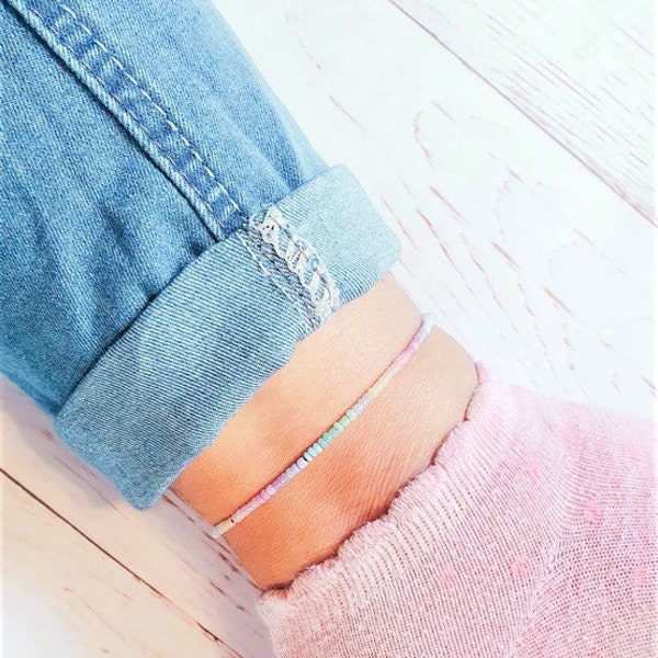 Ombre Pastel Minimalist ANKLET •  Gradient Bead ANKLET • Pastel Seed Bead ANKLET • Colorful Rainbow anklet • Gradient Rainbow anklet