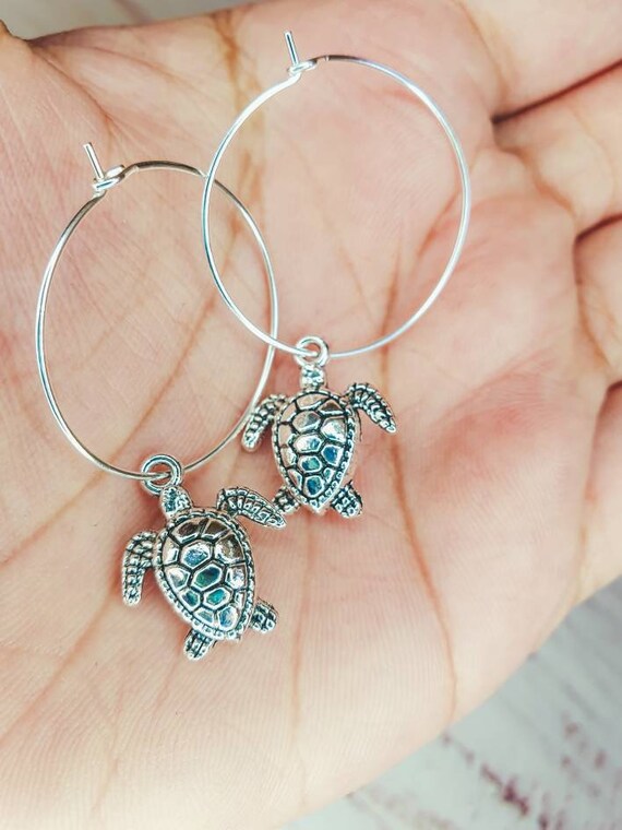 Turtle Earrings Turtle Jewelry Silver Dangle Earrings Sea