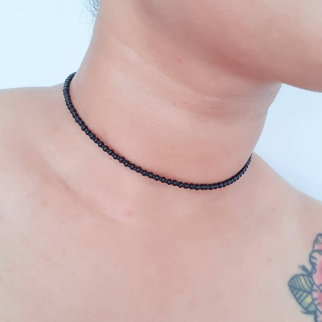 Black Seed Bead Choker Black Beach Bead Choker Gothic Etsy