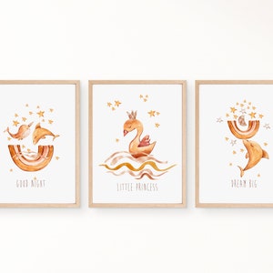 Hermoso juego bohemio de 3 cuadros de pared, póster de princesa para niñas | Póster de la habitación de los niños de la habitación del bebé decoración de la pared de la guardería de las niñas A4 y A3