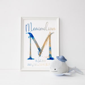 Cartel de nacimiento para niños en A4 | personalizado con nombre y fechas de nacimiento | gran regalo para bebé | descarga digital | PDF