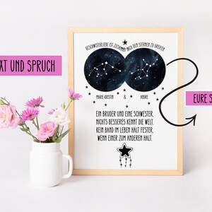 Personalized Zodiac Sibling Poster - Astrology Gift for Siblings | digital download | A4 size