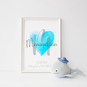 Cartel de nacimiento para niños en A4 | personalizado con nombre y fechas de nacimiento | gran regalo para bebé | descarga digital | PDF