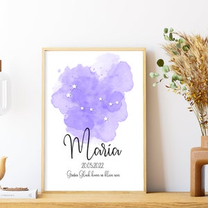 Personalisierbares Sternzeichen Poster als digitaler Download. Geschenk zur Geburt oder Taufgeschenk. Namensposter mit Sternzeichen.