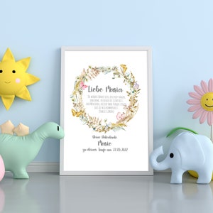 Carta de patrocinio personalizable | ahijado | Póster de regalo de bautismo | Madrina | padrino | Decoración de bautismo | Chica del prado de flores | PDF