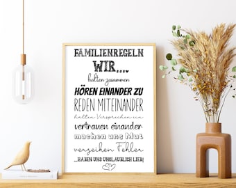 Familienregeln - Poster als Wandbild und Familienbild für Liebe und Zusammenhalt mit deiner Familie | digitaler Download | Größe A4 und A3