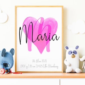 Cartel de nacimiento para niñas en A4 | personalizado con nombre y fechas de nacimiento | gran regalo para bebé | descarga digital | PDF