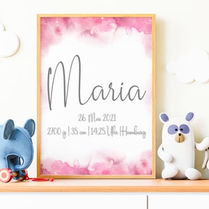 Cartel de nacimiento para niñas en A4 | personalizado con nombre y fechas de nacimiento | gran regalo para bebé | descarga digital | PDF
