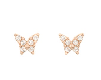 Butterfly Diamond Studs - 14k Gold Earrings - Diamond Cluster Earrings - Gold Diamond Studs - Diamond Stud Earrings - Minimalist Studs Gifts