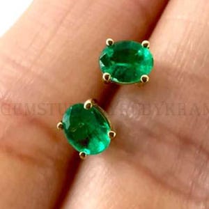 Emerald Stud Earrings, 14K Gold Dainty Earrings, Oval Cut Emerald Earrings, Natural Emerald Studs, Minimalist Stud Earrings, May Birthstone