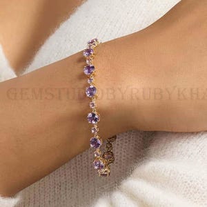 14k Gold Amethyst Bracelet, Wedding Anniversary Bracelet, Solid Gold Bracelet, February Birthstone Jewelry, 14k Wedding  Bracelet For Women