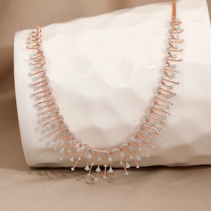 18K gouden ketting - diamanten halsketting met ronde en peergeslepen diamant - diamanten bruiloftketting - diamanten Sunburst-ketting - bruiloft bruidsketting geschenken