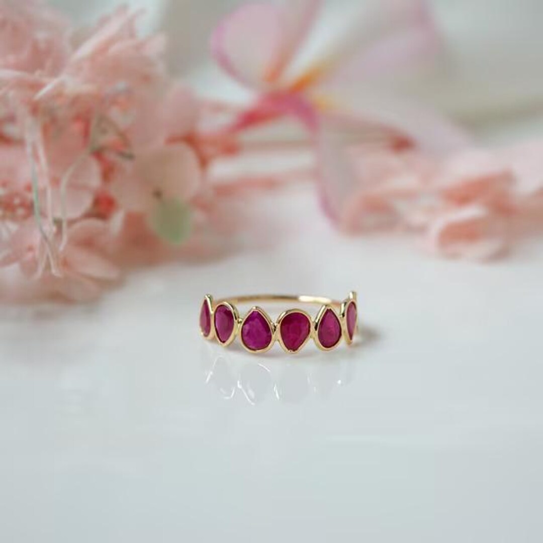 Ruby 14k Gold Ring, Handmade Bezel Set Ring, Half Eternity Ring ...