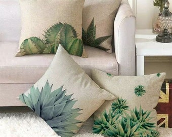 microfibre fabric print size 45 x 45 cm Standard Satin Cactus Collection Axxa Decorative Cushion aloe vera green vegetable plant