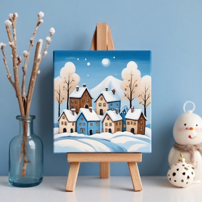 Naive Primitive Cottage Cabin House Art Print on Canvas With Easel 4x4 ...