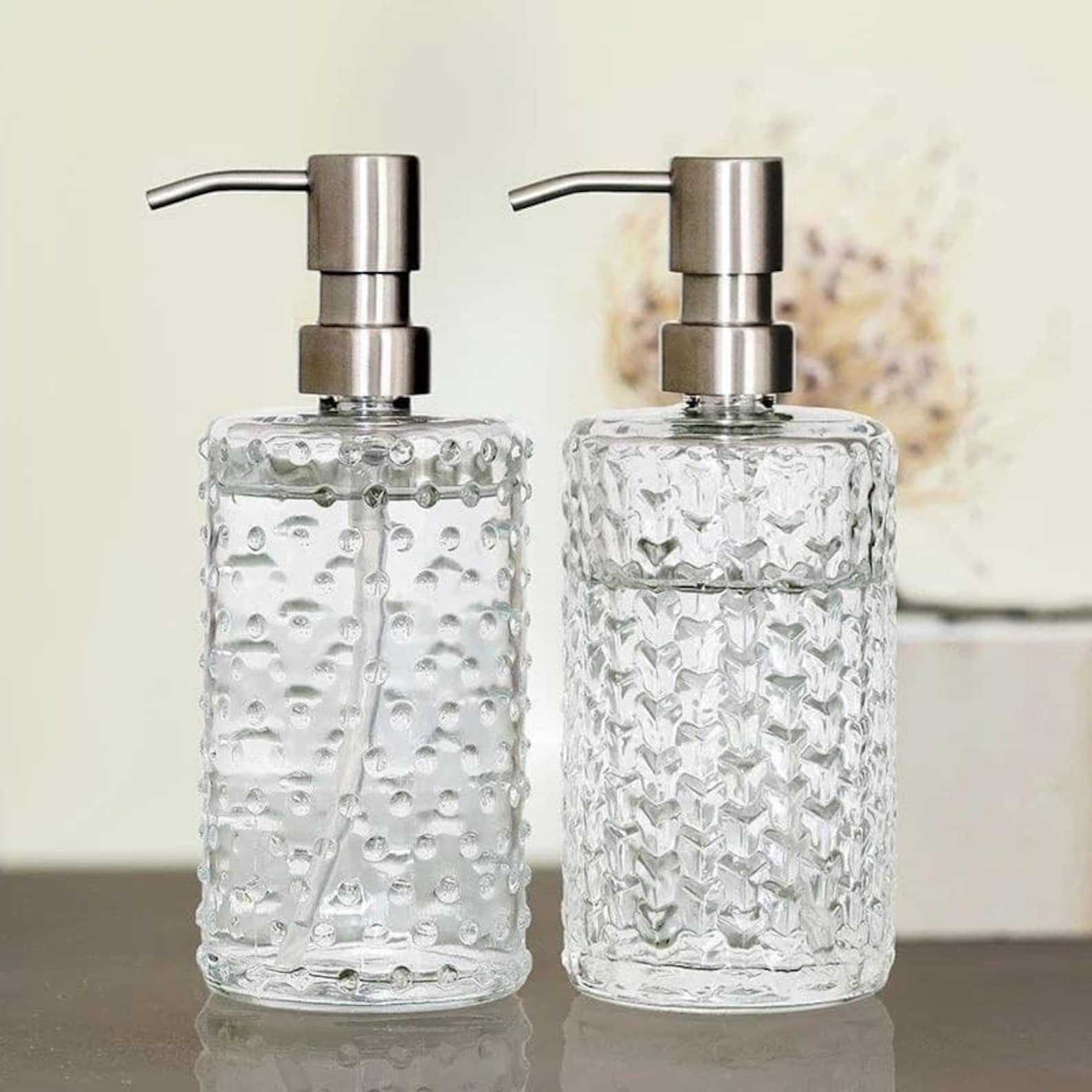 Clear glass hand soap dispenser 400ml Silver pump shampoo / Etsy