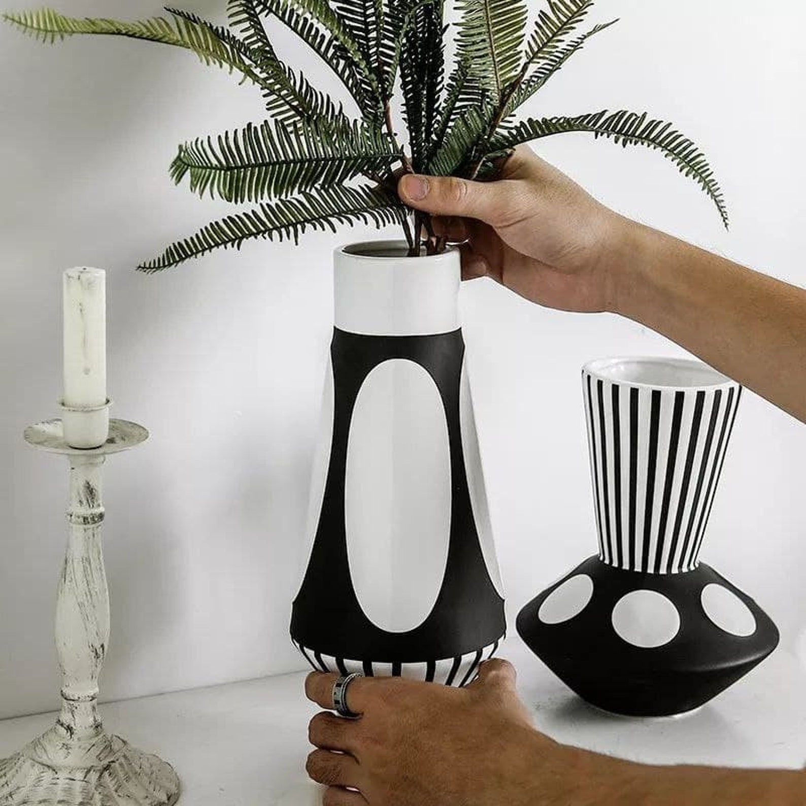 Moderne schwarz weiße Ornament Vase Geometrische Gestreifte / Etsy