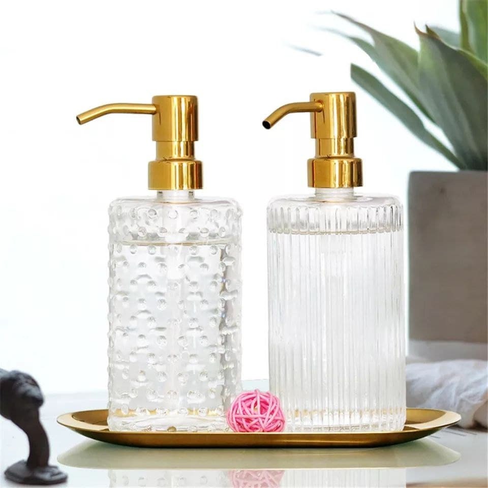 Glass hand soap dispenser pump White & gold clear shampoo Etsy
