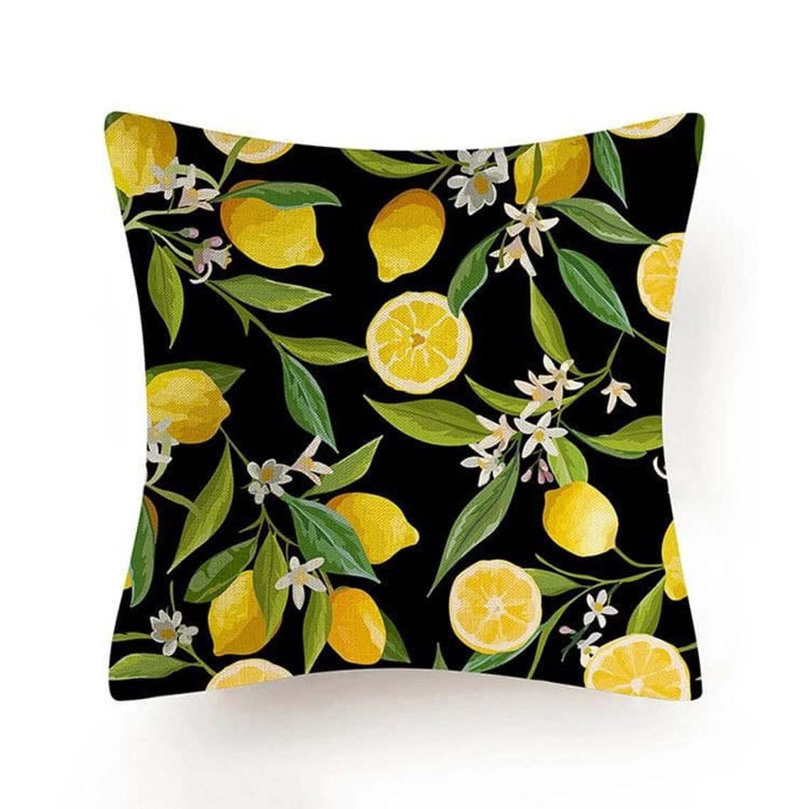 45x45cm Lemon Pattern Linen Cushion Covers Lemon Print Pillow Etsy
