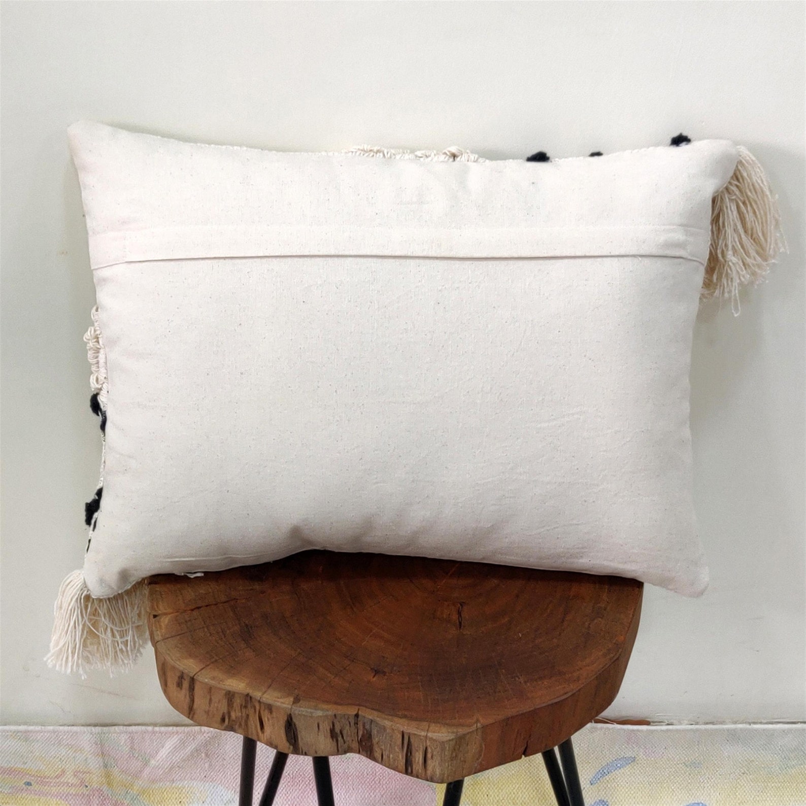 Fringe Pillow Ivory & Black Tufted Textured Pillow Cover Etsy