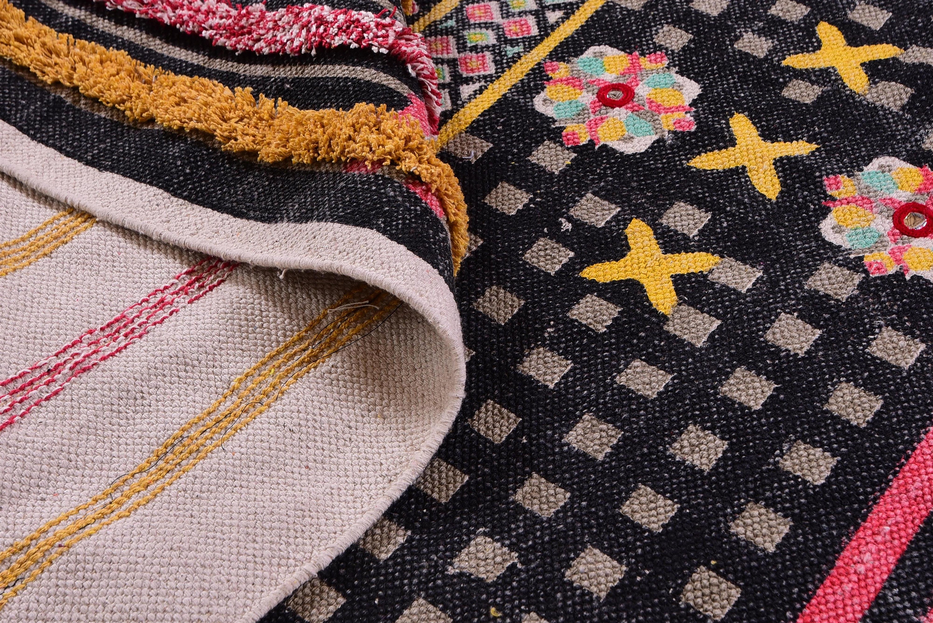 Black Multi Color 100 Cotton Printed Dhurrie Carpet Tufted Etsy UK