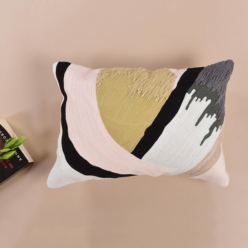 Boho Cushion Cover 14x20 Lumbar Pillow cover 100/% Cotton Textured Multicoloured Crewel Embroidered Pillow Cover Decorative Pillow