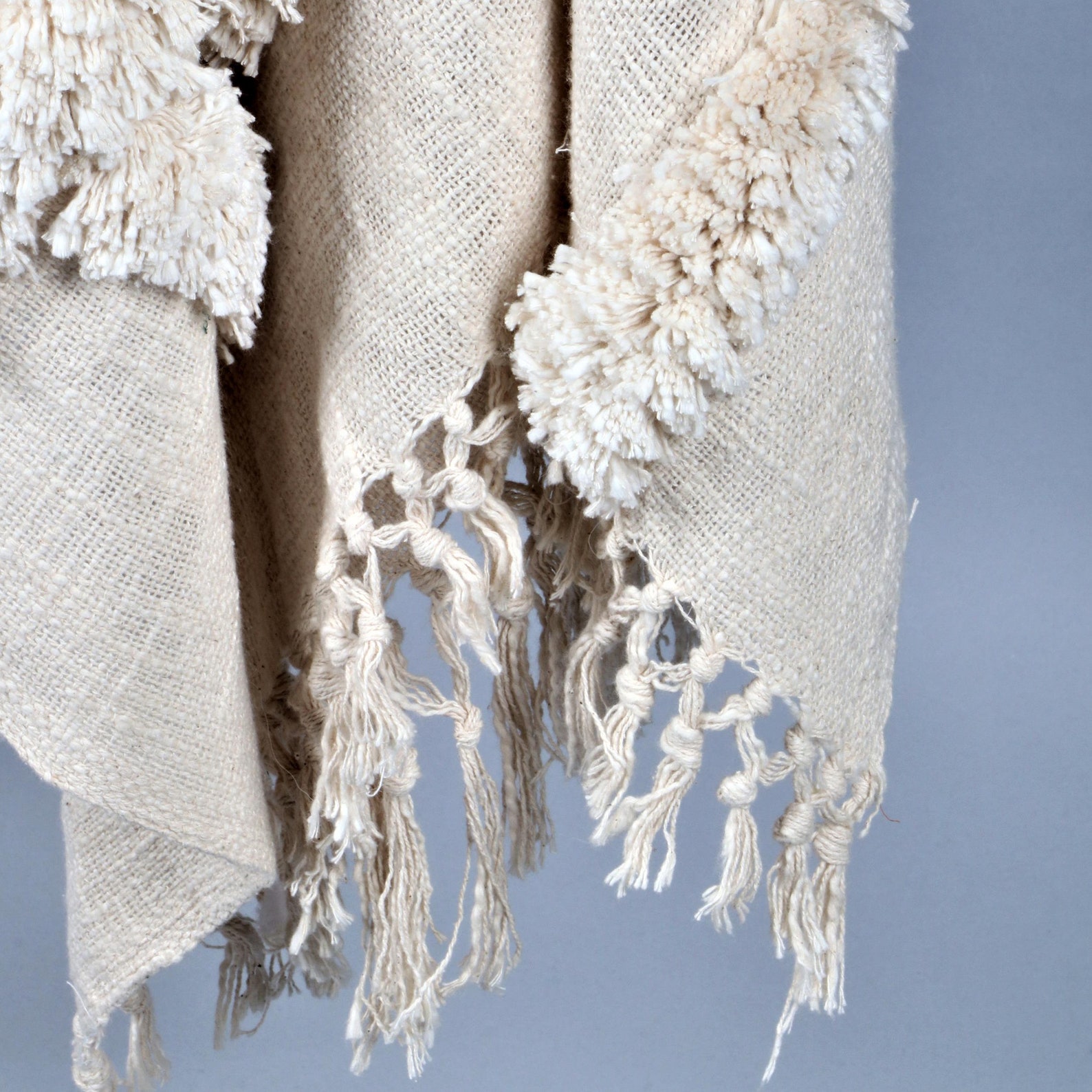 100 Cotton Slub Embroidered Tufted Ivory Throw Blankets Etsy