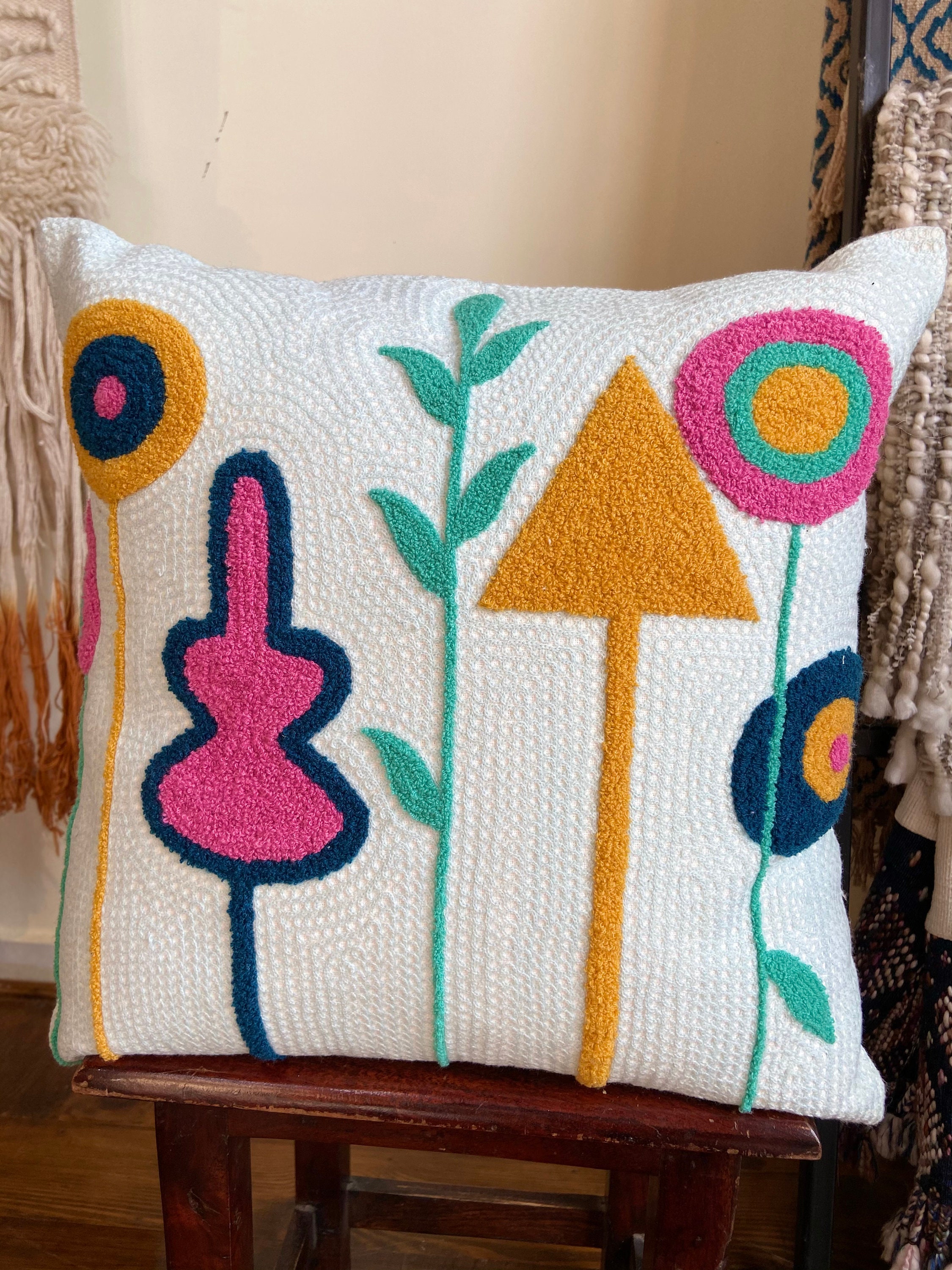 Cute Spring Cushion Cover Sofa Cushion Hand Embroidered Blue Etsy