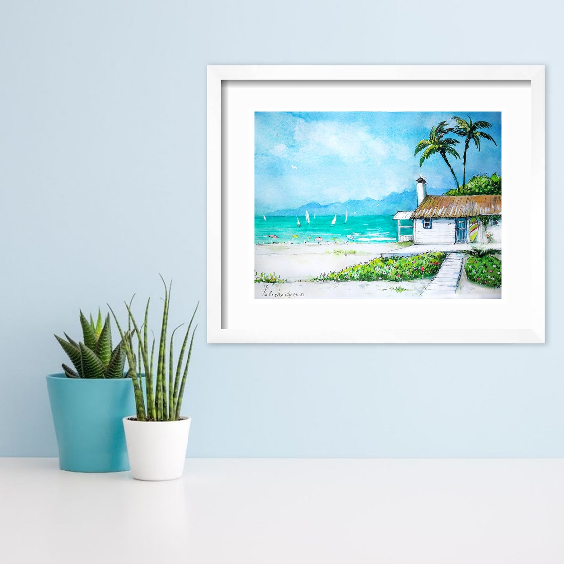 Beach house painting watercolor beach painting Hawaiian art Etsy