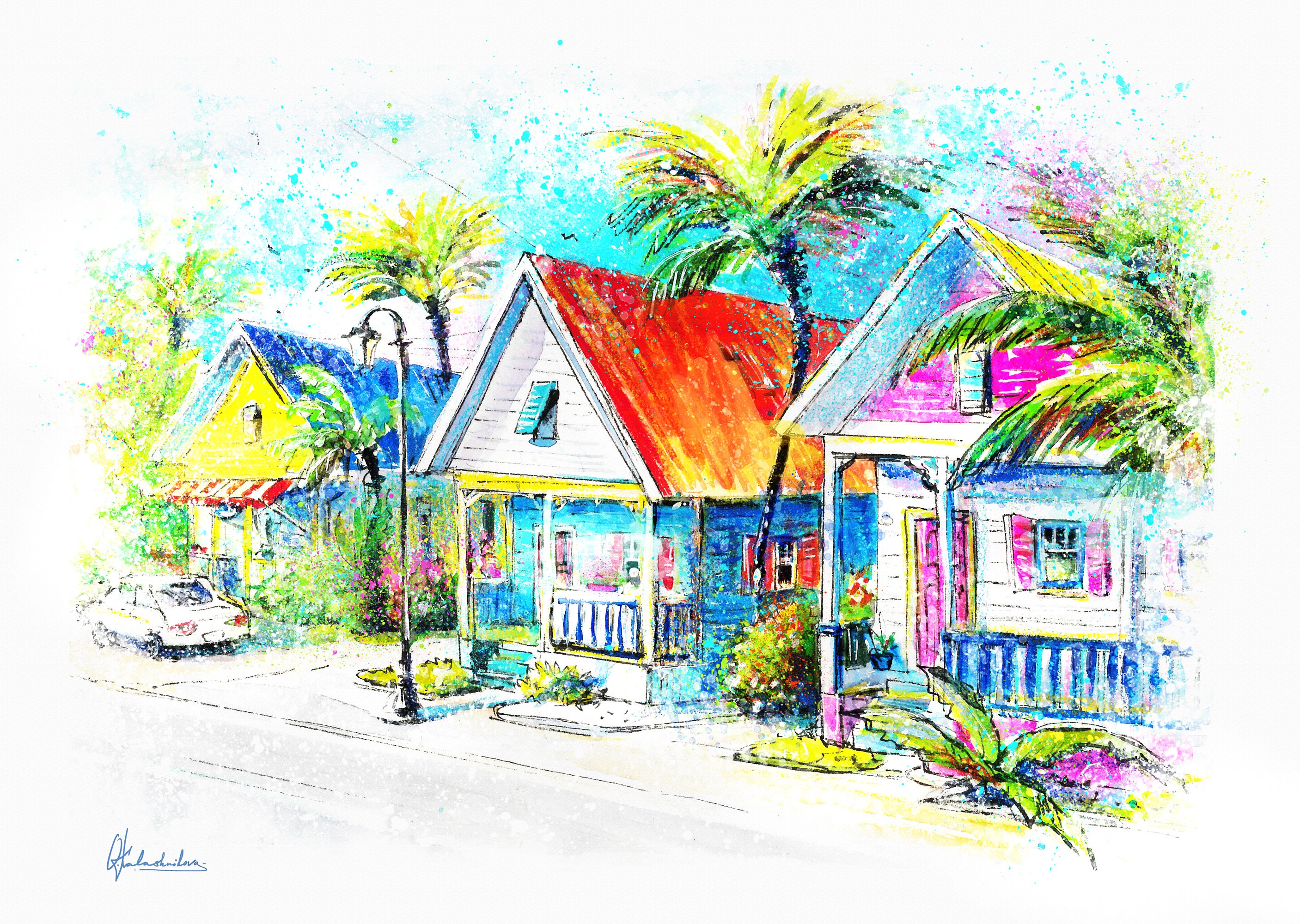 Key West Print ART PRINT Colorful Print Duval Street Etsy