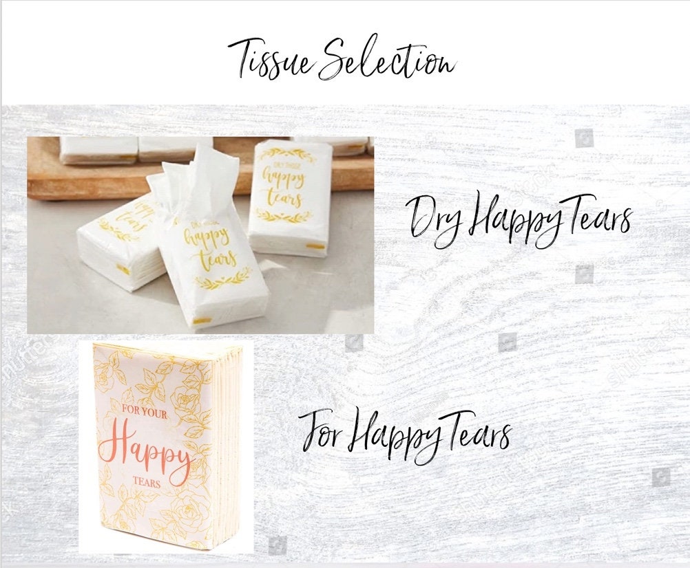 Happy Tears Tissue Packets or Handkerchiefs| Wedding Tissues | Wedding Guests | Includes Box - Thumbnail 2