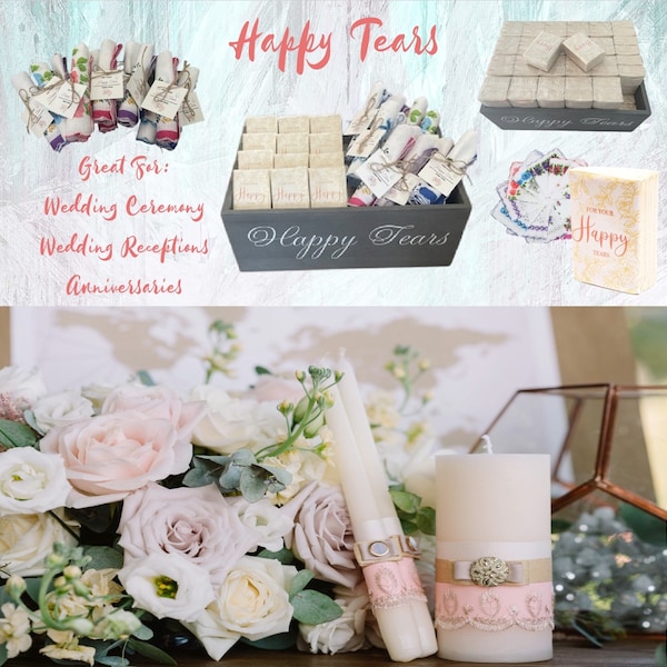 Happy Tears Tissue Packets or Handkerchiefs| Wedding Tissues | Wedding Guests | Includes Box