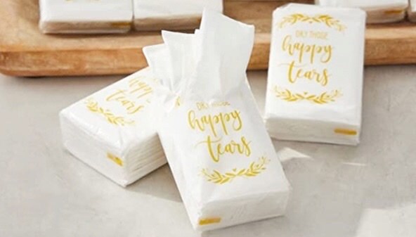 Happy Tears Tissue Packets or Handkerchiefs| Wedding Tissues | Wedding Guests | Includes Box - Thumbnail 4