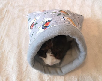 Guinea Pig Snuggle Sack Hedgehog Pouch Rat Sleeping bag Fleece Cuddle Sack - Gray Llama Gray - Made to Order