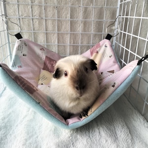 Fleece Guinea Pig Hammock: Pink Letters, Light Blue Hanging Bed