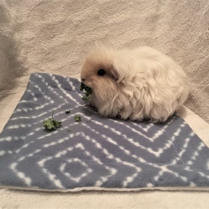 Guinea Pig Absorbent Pee Pad Hedgehog Lap Pad Absorbent Fleece Pad For Small Animals –Blue Geometric Square White  - Made To Order