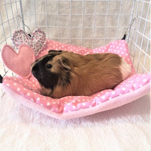 Guinea Pig Snuggle Hammock Reptile Hanging Bed Rat Sleeping Mat Fleece Square Hammock – Pink Hearts Light Pink - Made To Order