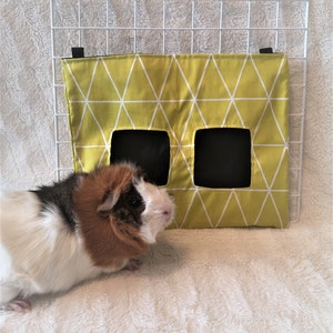 Double Lined Hay bag for Guinea Pigs Hay Sack For Rabbits Bunny Hay Feeder Chincilla Hay Rack – Lime Triangle  – Made To Order