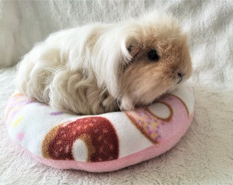 Guinea Pig Snuggle Donut Bed Hedgehog House Rat Round Pad Fleece Cuddle Bed – Donuts Light Pink - Made to Order