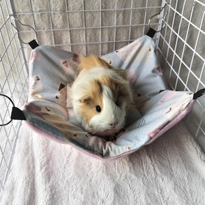 Fleece Guinea Pig Hammock: Blue Letters, Light Pink, Small Pet Bed