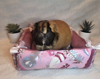 Guinea Pig  Snuggle Sofa Hedgehog Bed Rat Sleeping Pad Fleece Cuddle Bed For Small Pets- Pink Feathers Old Rose - Made To Order