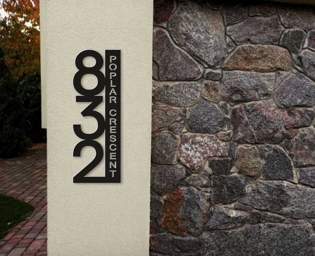 Vertical House Number Sign, Modern Address Plaque, Personalized Outdoor ...