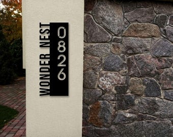 Vertical house number, house address plaque, modern house numbers vertical, address sign custom, vertical house sign, address sign black